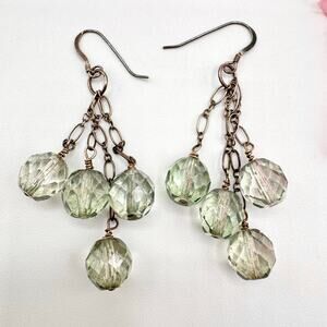 Vintage Glass Faceted Bauble Silver Link Chain Cha Cha Dangle Earrings Tested
